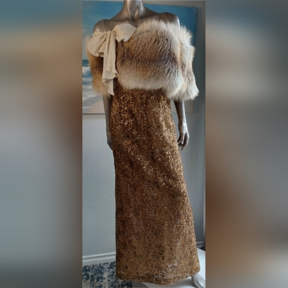 ◇$9,000 OSCAR DE LA RENTA STUNNING GOLDEN BEAD SILK RUNW GOWN US S - Picture 6 of 13